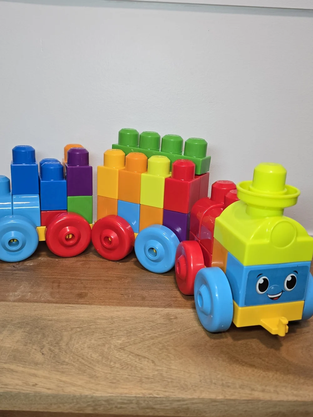Mega Blocks 123 Colorful Stacking Train Toy - Blue, Yellow, Red.